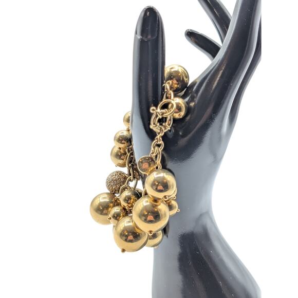 J. Crew Gold Tone Bauble Rhinestone Ball Bead Chain Link Bracelet - Picture 9 of 9